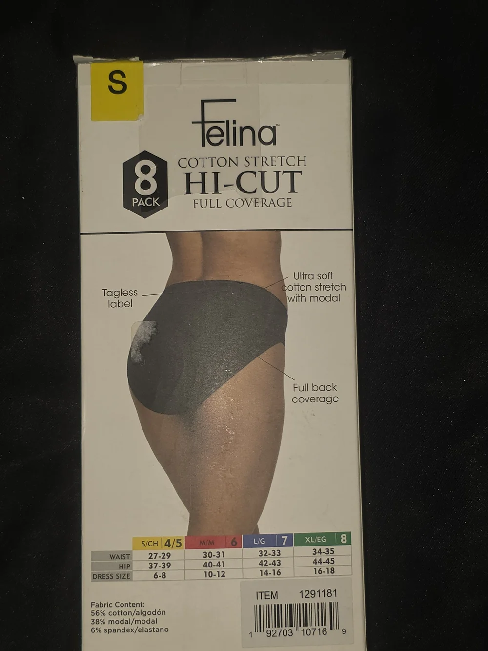 NWT Felina Cotton Stretch Hi-Cut Underwear Panties 8-Pack Small